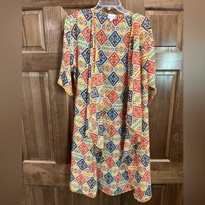 LuLaRoe Bianka Colorful Geometric Pattern Kimono, Size Small